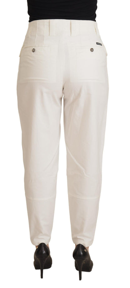 Pantaloni da donna in cotone affusolati a vita alta bianchi Dolce &amp; Gabbana