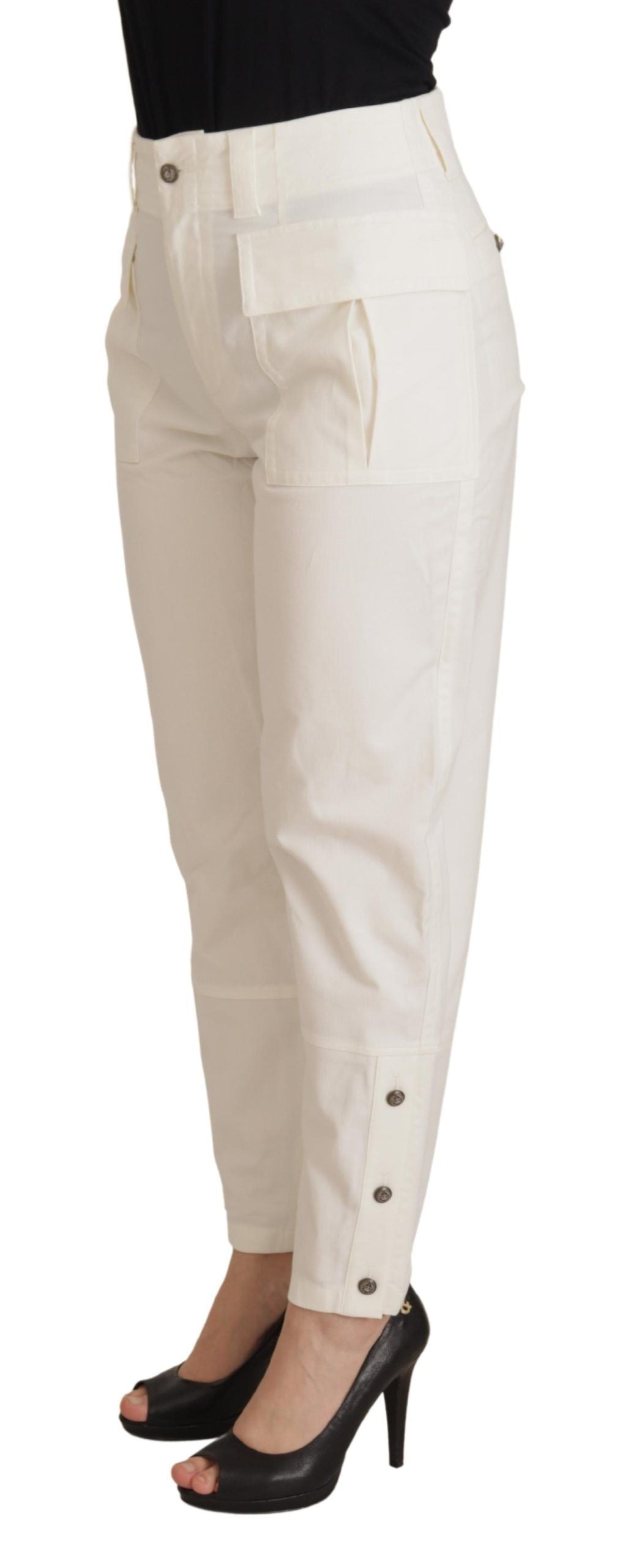 Pantaloni da donna in cotone affusolati a vita alta bianchi Dolce &amp; Gabbana