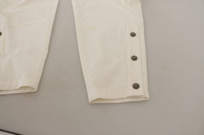 Pantaloni da donna in cotone affusolati a vita alta bianchi Dolce &amp; Gabbana