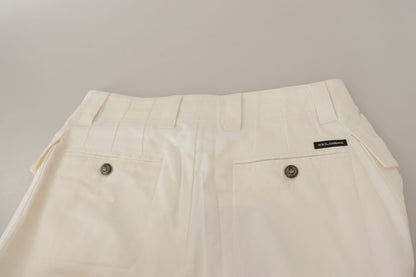 Pantaloni da donna in cotone affusolati a vita alta bianchi Dolce &amp; Gabbana