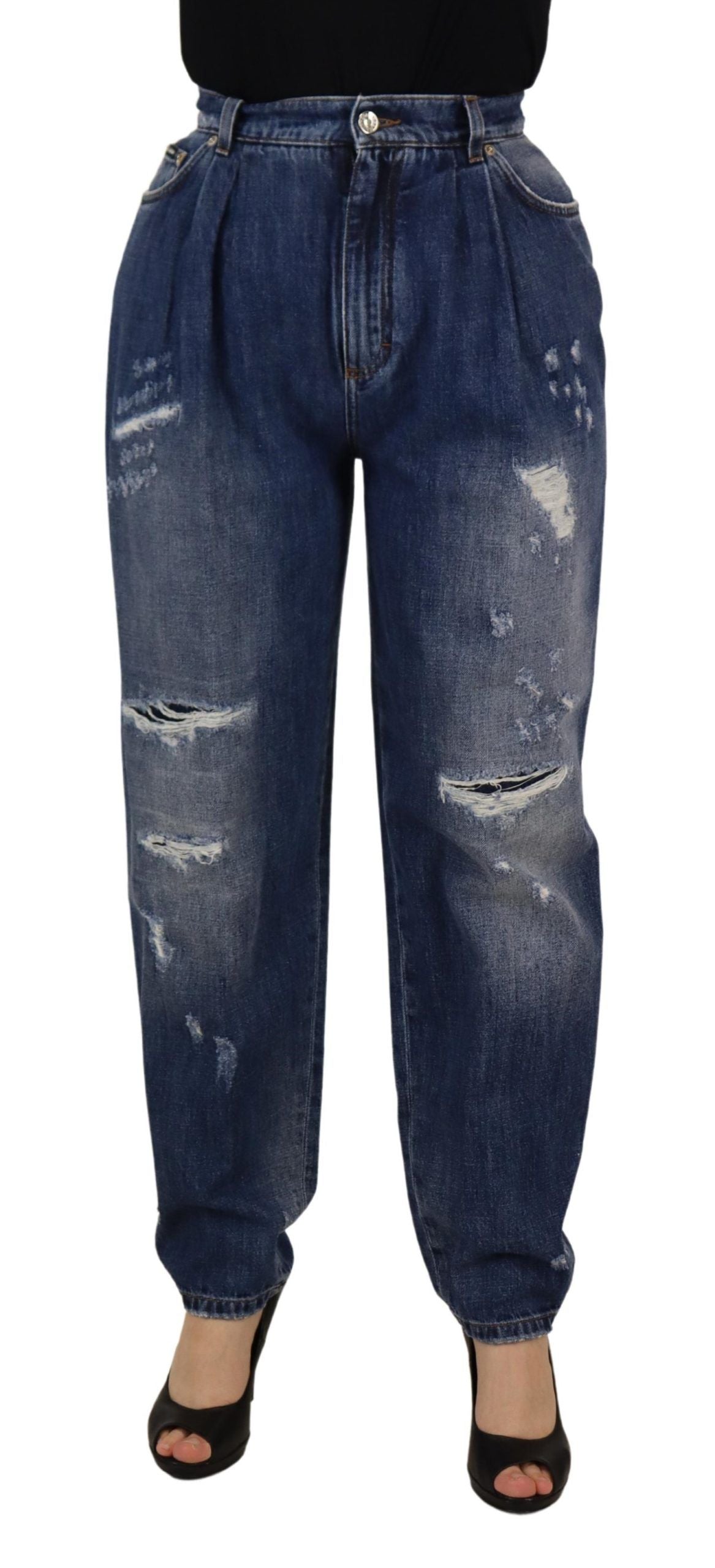 Pantaloni larghi a vita alta Dolce &amp; Gabbana blu lavati