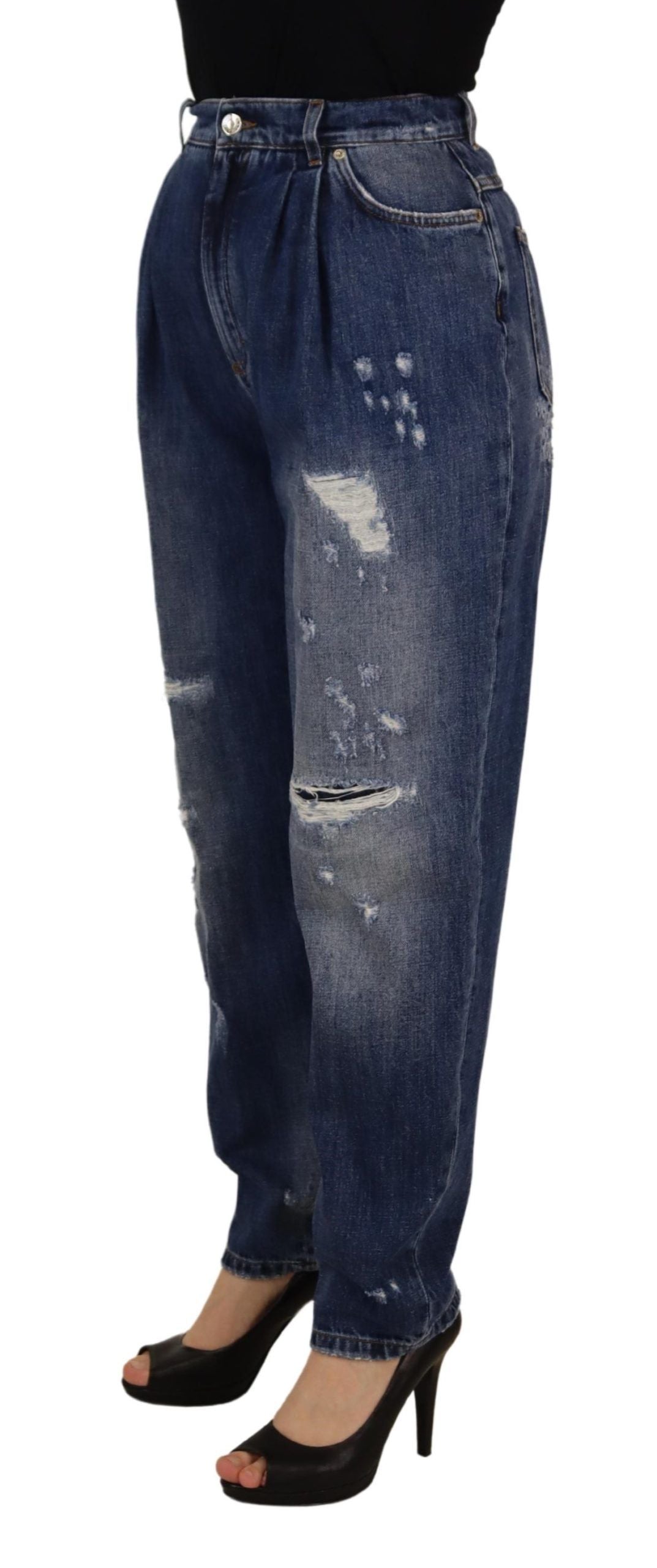 Pantaloni larghi a vita alta Dolce &amp; Gabbana blu lavati