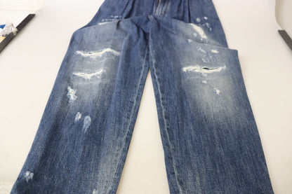 Pantaloni larghi a vita alta Dolce &amp; Gabbana blu lavati