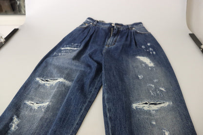 Pantaloni larghi a vita alta Dolce &amp; Gabbana blu lavati