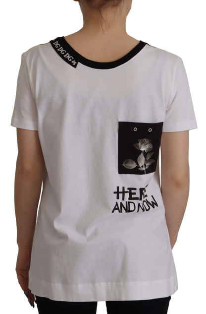 T-shirt in cotone con stampa slogan bianca Dolce &amp; Gabbana a girocollo