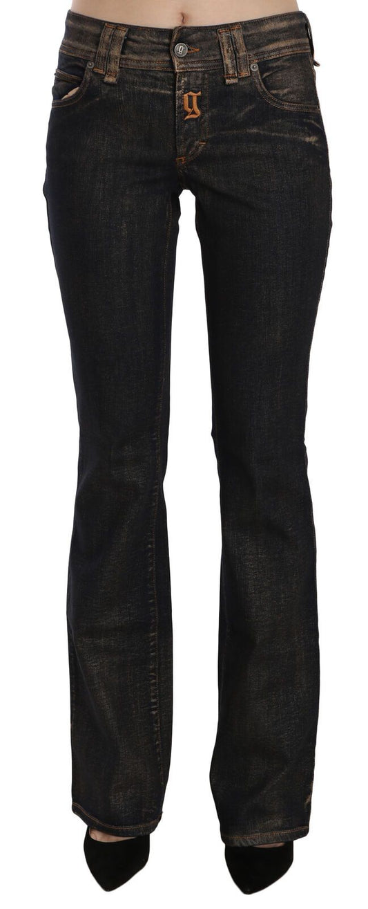 Pantaloni in denim svasati a vita media in cotone nero lavato John Galliano