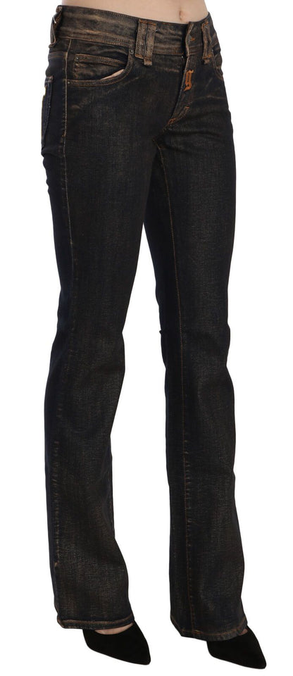 Pantaloni in denim svasati a vita media in cotone nero lavato John Galliano