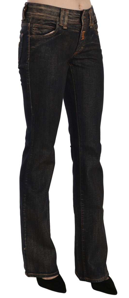 Pantaloni in denim svasati a vita media in cotone nero lavato John Galliano