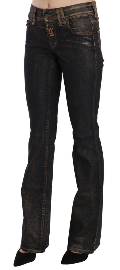 Pantaloni in denim svasati a vita media in cotone nero lavato John Galliano