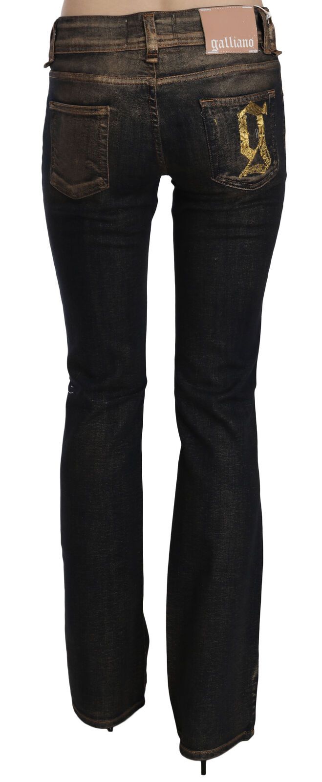 Pantaloni in denim svasati a vita media in cotone nero lavato John Galliano