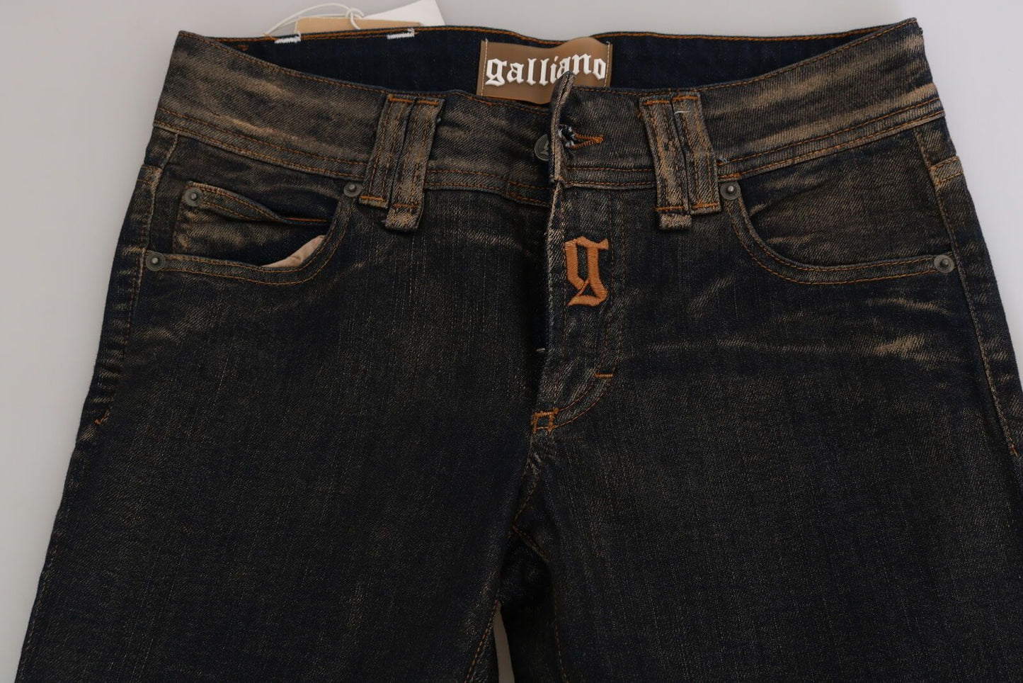 Pantaloni in denim svasati a vita media in cotone nero lavato John Galliano