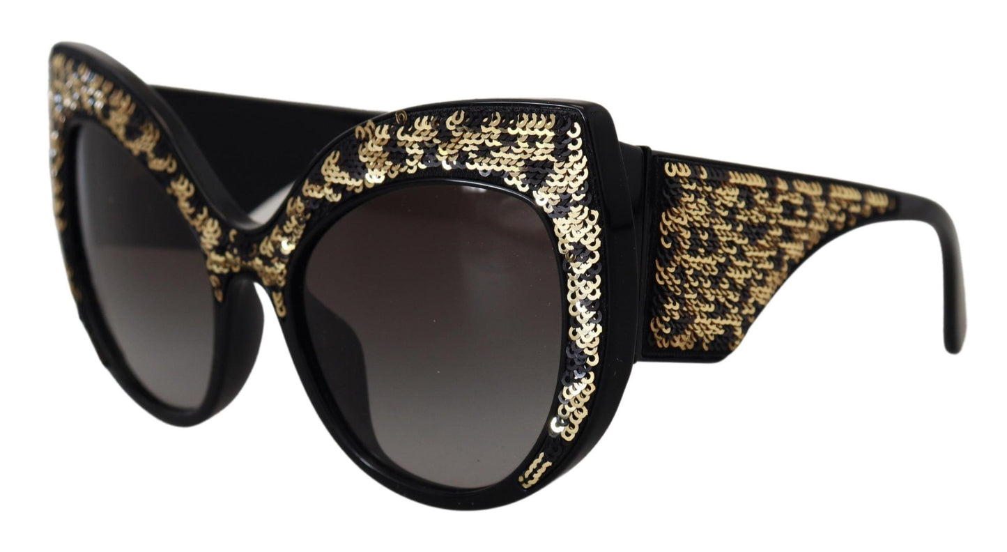 Occhiali da sole Dolce &amp; Gabbana DG4326 con lenti polarizzate a farfalla e paillettes nere e dorate