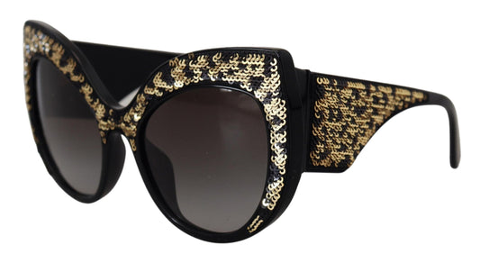 Occhiali da sole Dolce &amp; Gabbana DG4326 con lenti polarizzate a farfalla e paillettes nere e dorate