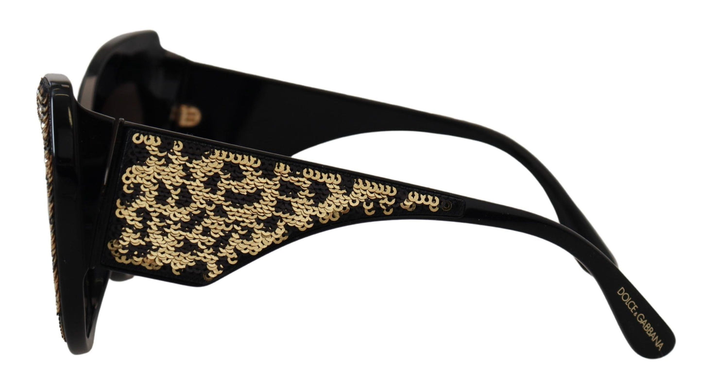 Occhiali da sole Dolce &amp; Gabbana DG4326 con lenti polarizzate a farfalla e paillettes nere e dorate