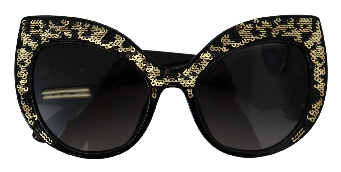 Occhiali da sole Dolce &amp; Gabbana DG4326 con lenti polarizzate a farfalla e paillettes nere e dorate