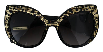 Occhiali da sole Dolce &amp; Gabbana DG4326 con lenti polarizzate a farfalla e paillettes nere e dorate