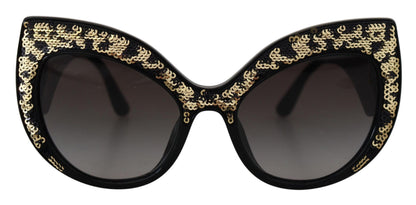 Occhiali da sole Dolce &amp; Gabbana DG4326 con lenti polarizzate a farfalla e paillettes nere e dorate
