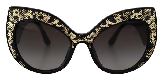 Occhiali da sole Dolce &amp; Gabbana DG4326 con lenti polarizzate a farfalla e paillettes nere e dorate