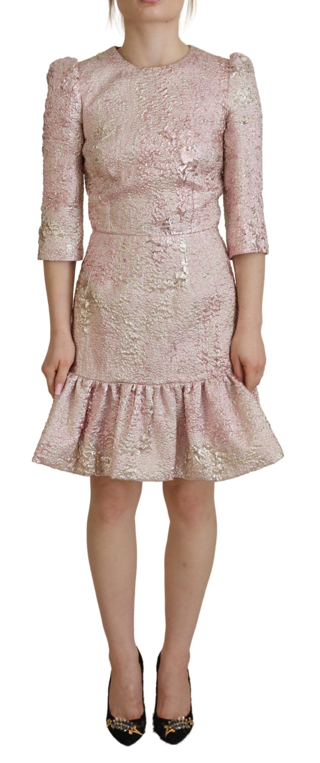 Dolce &amp; Gabbana Abito midi a tubino con maniche a 3/4 in jaquard rosa