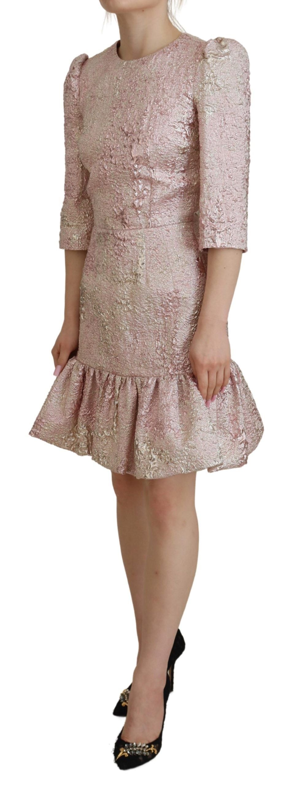 Dolce &amp; Gabbana Abito midi a tubino con maniche a 3/4 in jaquard rosa