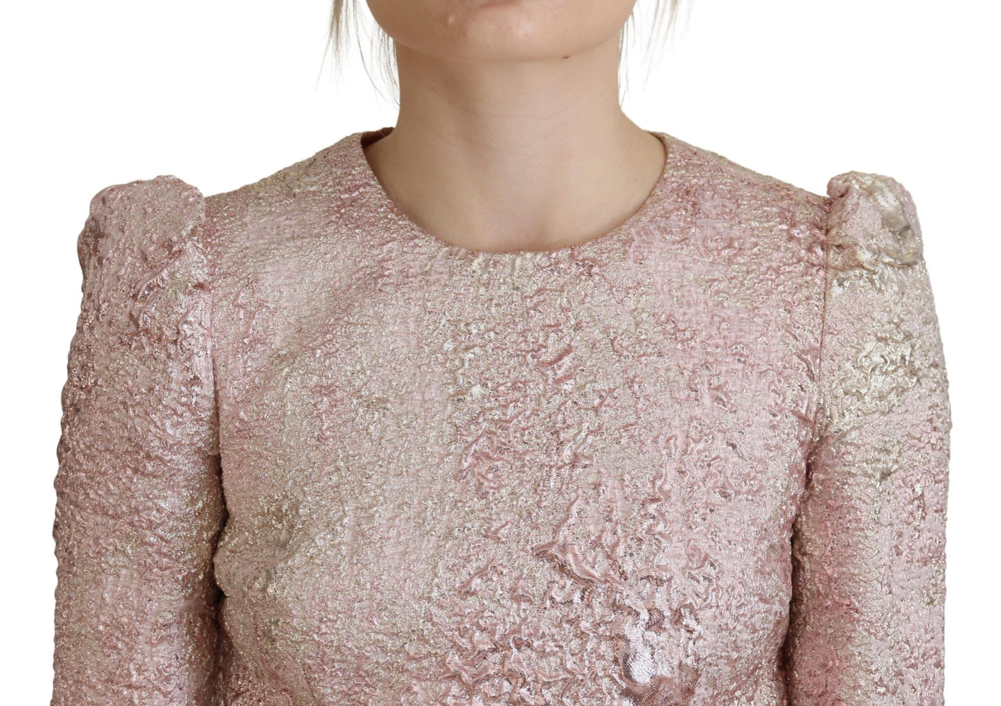 Dolce &amp; Gabbana Abito midi a tubino con maniche a 3/4 in jaquard rosa
