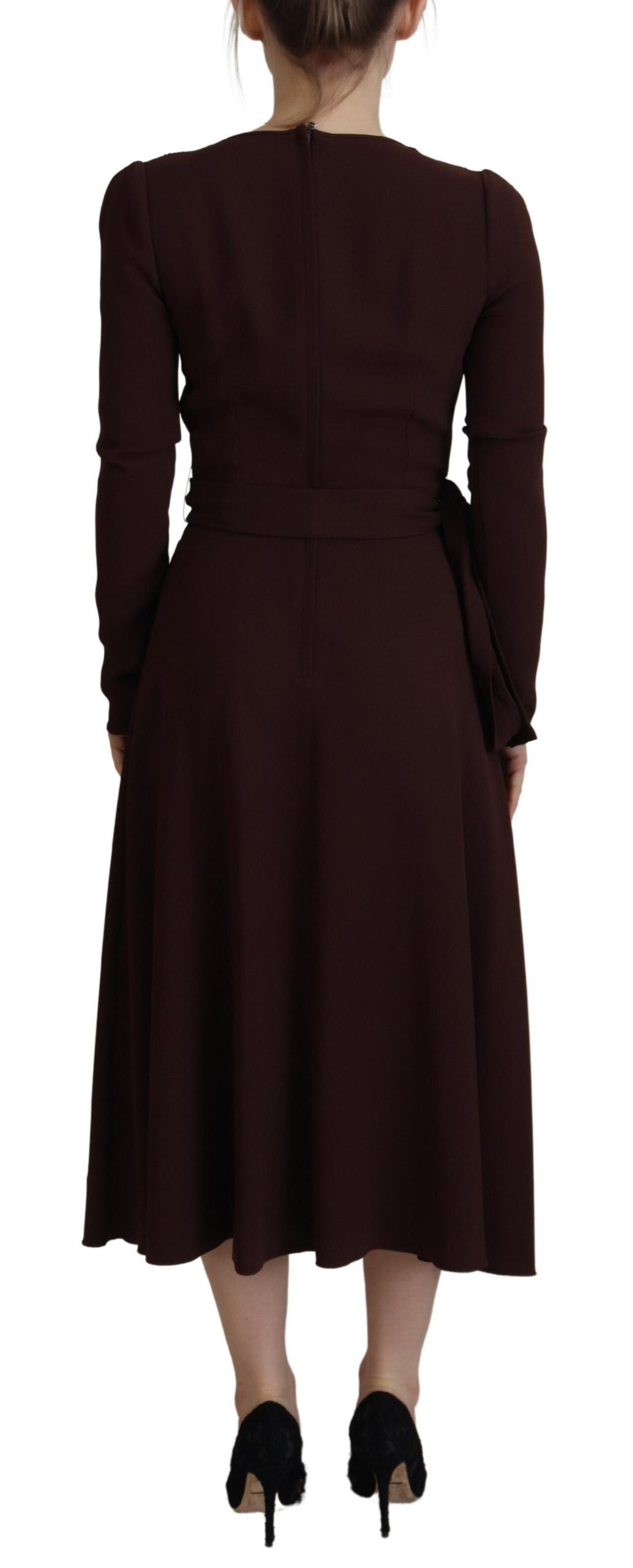 Dolce &amp; Gabbana Abito midi elasticizzato a maniche lunghe marrone avvolgente
