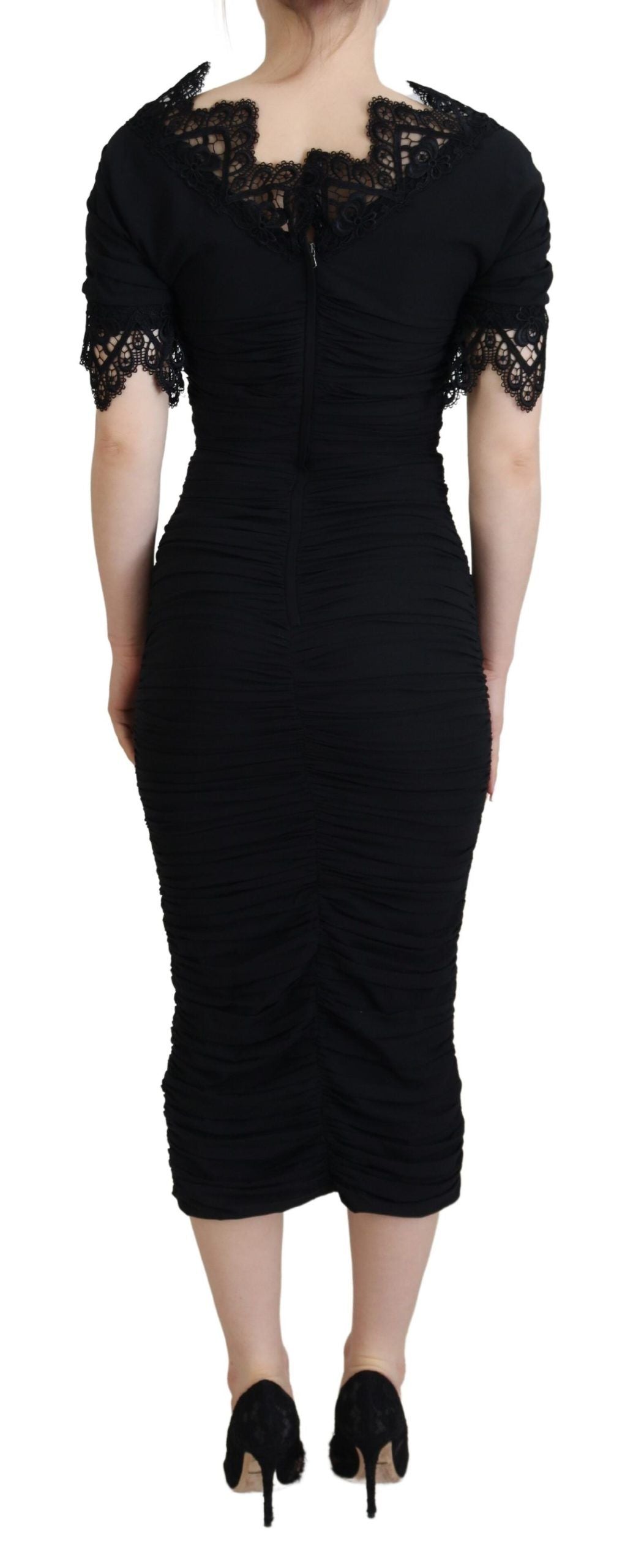 Dolce &amp; Gabbana Abito midi aderente in pizzo e seta nero