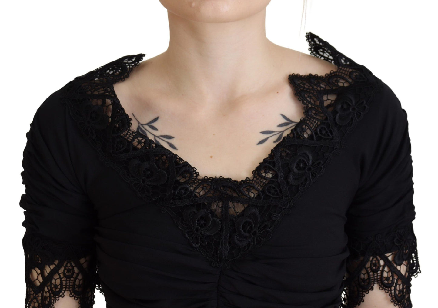 Dolce &amp; Gabbana Abito midi aderente in pizzo e seta nero