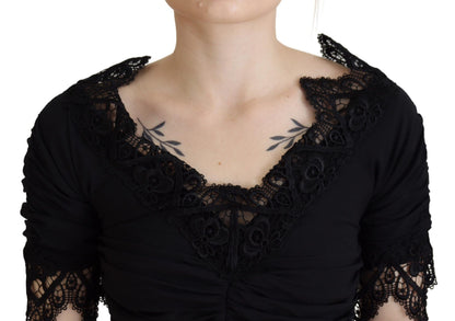 Dolce &amp; Gabbana Abito midi aderente in pizzo e seta nero