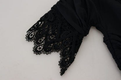 Dolce &amp; Gabbana Abito midi aderente in pizzo e seta nero