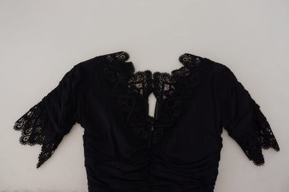 Dolce &amp; Gabbana Abito midi aderente in pizzo e seta nero