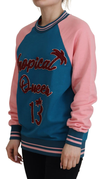 Dolce &amp; Gabbana Maglione con paillettes e cristalli blu e rosa Queen