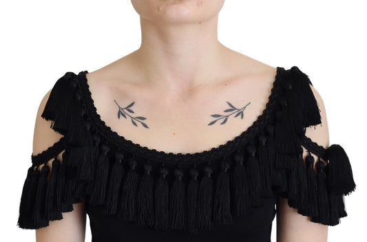 Dolce &amp; Gabbana Canotta nera Camicetta in cotone con nappe