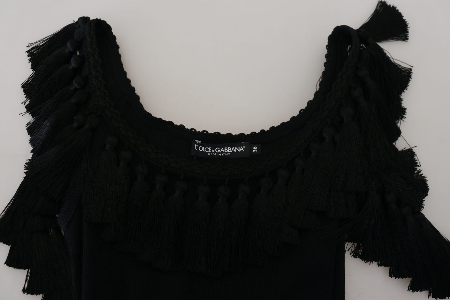 Dolce &amp; Gabbana Canotta nera Camicetta in cotone con nappe