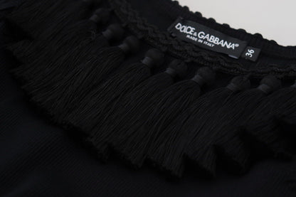 Dolce &amp; Gabbana Canotta nera Camicetta in cotone con nappe