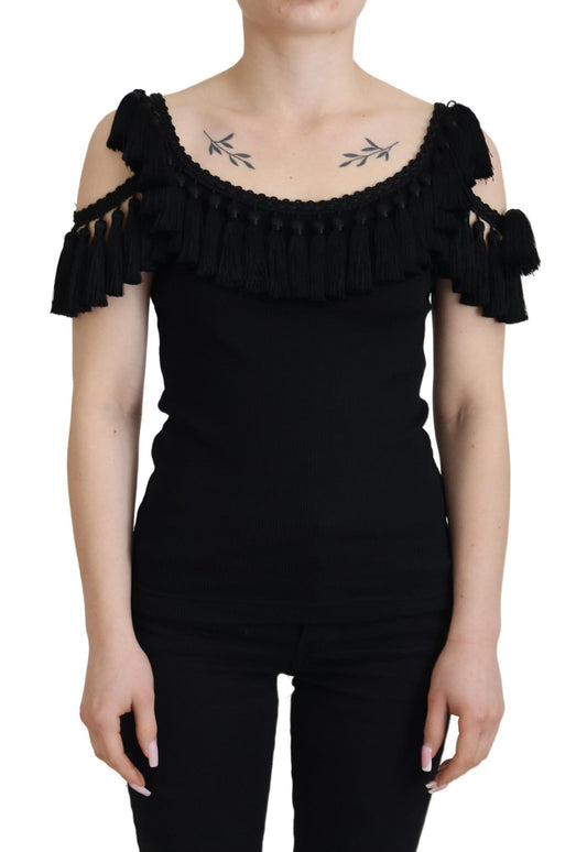 Dolce &amp; Gabbana Canotta nera Camicetta in cotone con nappe