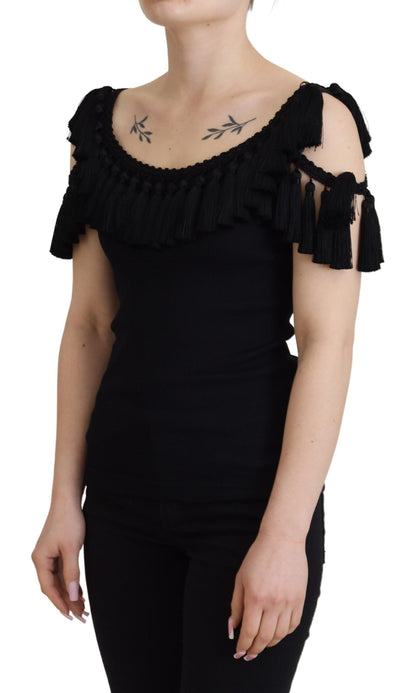 Dolce &amp; Gabbana Canotta nera Camicetta in cotone con nappe
