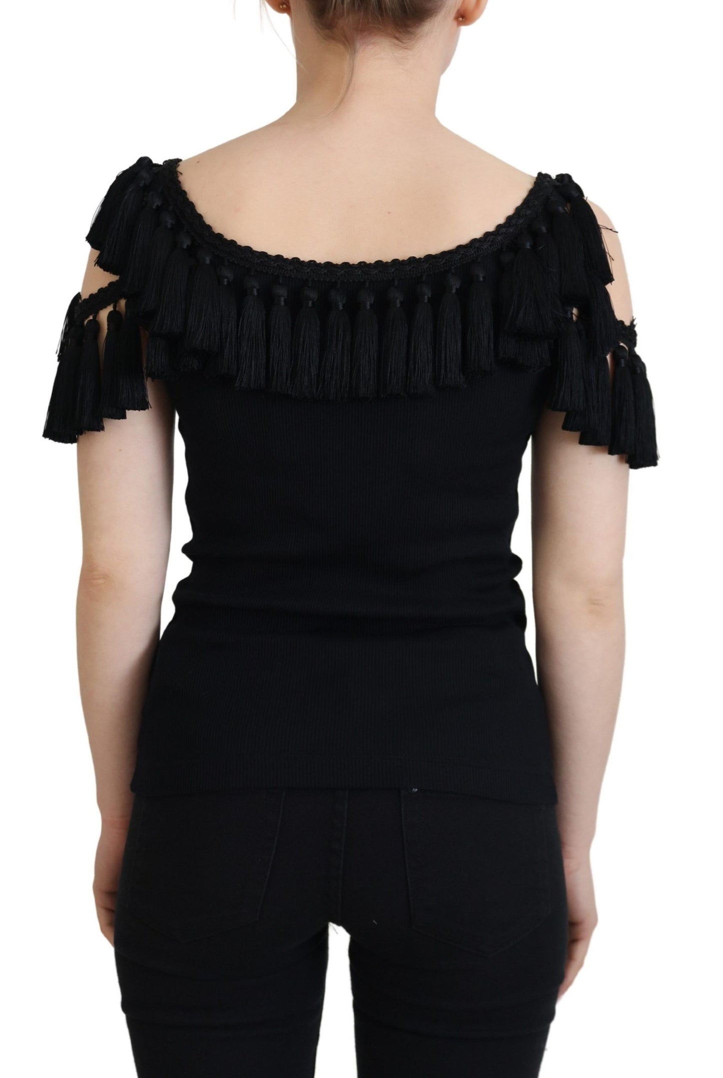 Dolce &amp; Gabbana Canotta nera Camicetta in cotone con nappe