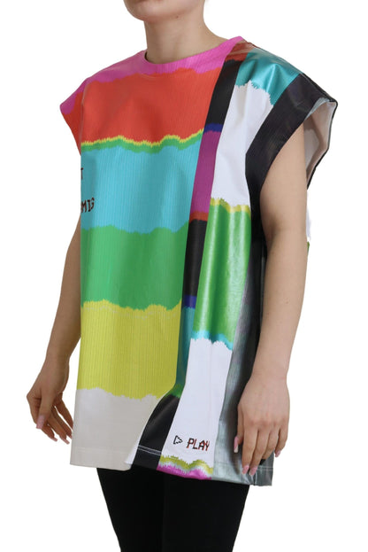 Dolce &amp; Gabbana Multicolor TV Print Blusa T-shirt in cotone