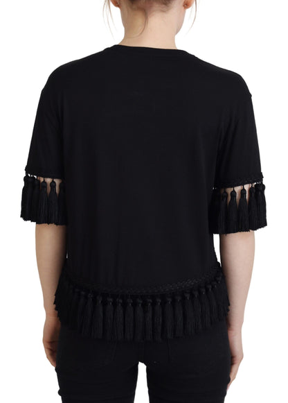 Dolce &amp; Gabbana T-shirt nera Camicetta in cotone con nappe