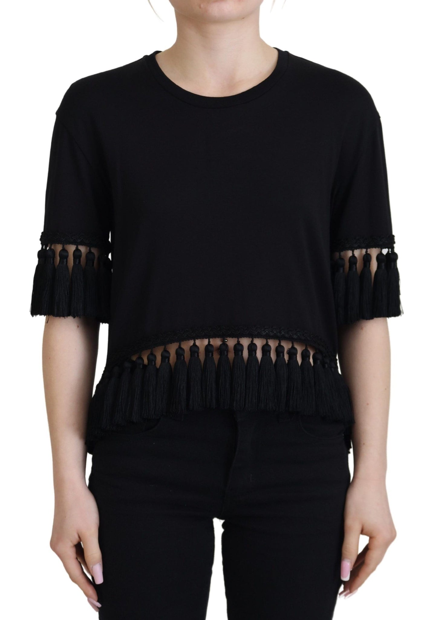 Dolce &amp; Gabbana T-shirt nera Camicetta in cotone con nappe