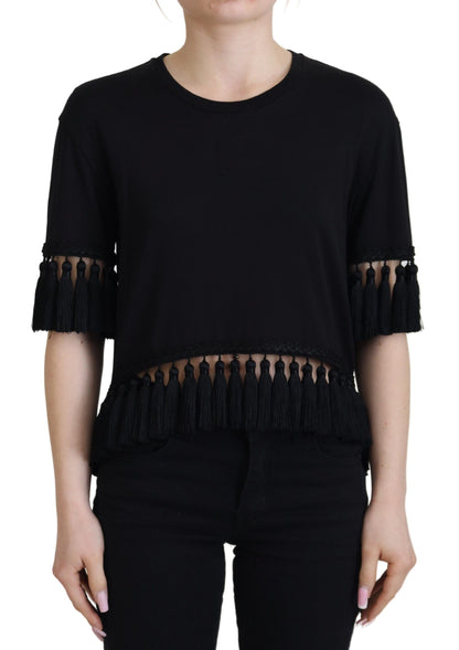 Dolce &amp; Gabbana T-shirt nera Camicetta in cotone con nappe