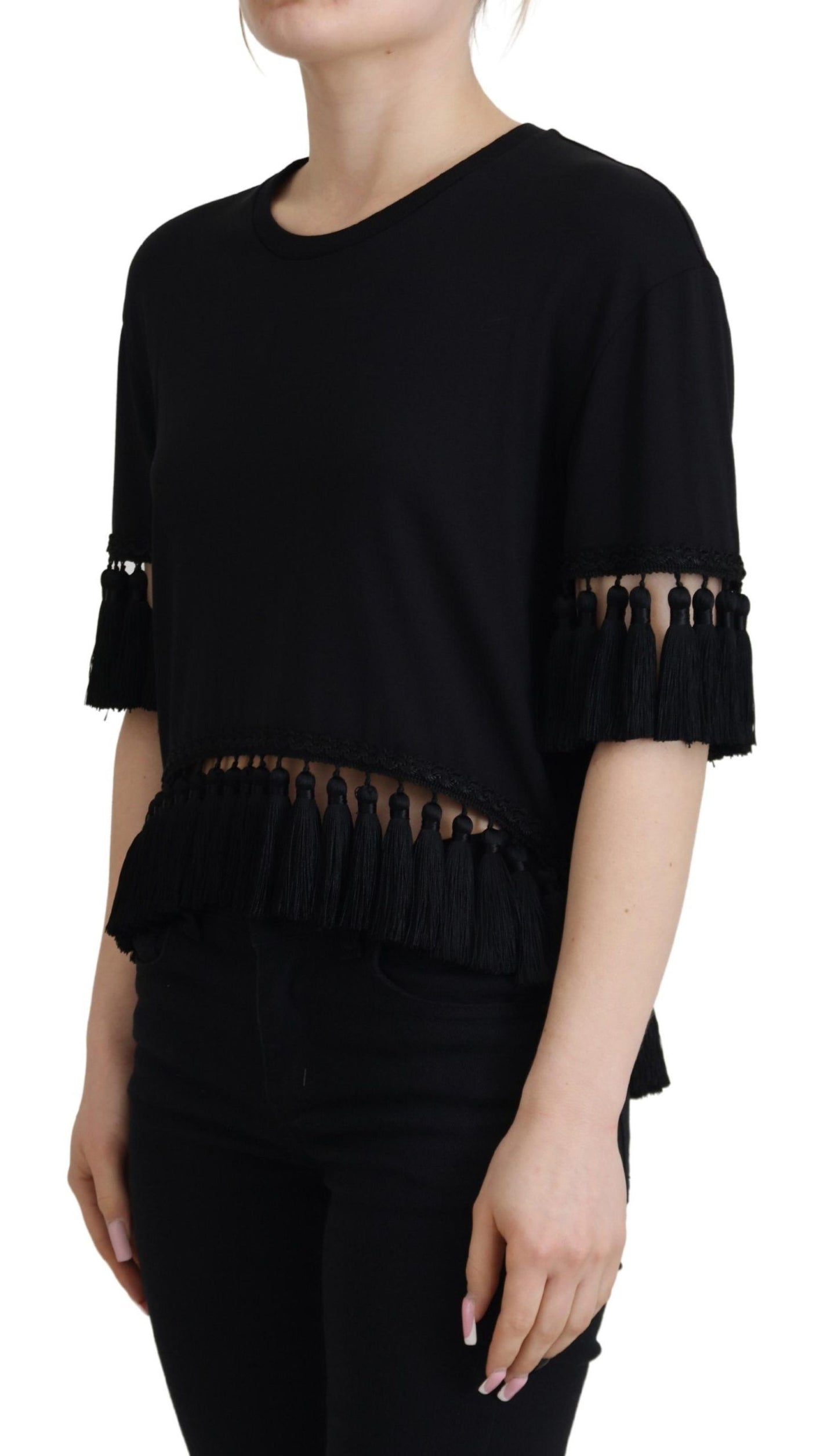 Dolce &amp; Gabbana T-shirt nera Camicetta in cotone con nappe
