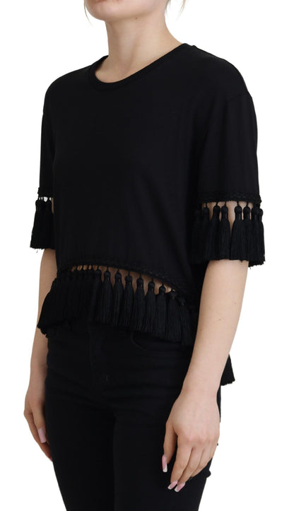 Dolce &amp; Gabbana T-shirt nera Camicetta in cotone con nappe
