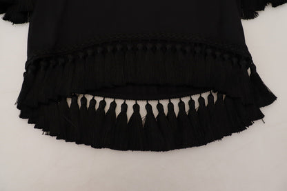 Dolce &amp; Gabbana T-shirt nera Camicetta in cotone con nappe