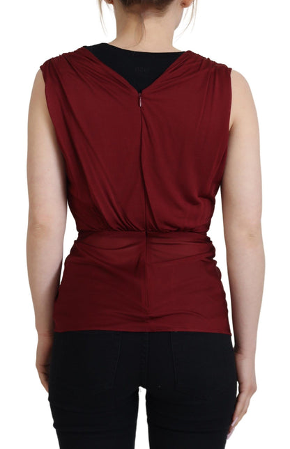 Dolce &amp; Gabbana Bordeaux Silk Stretch Top Vest Blusa