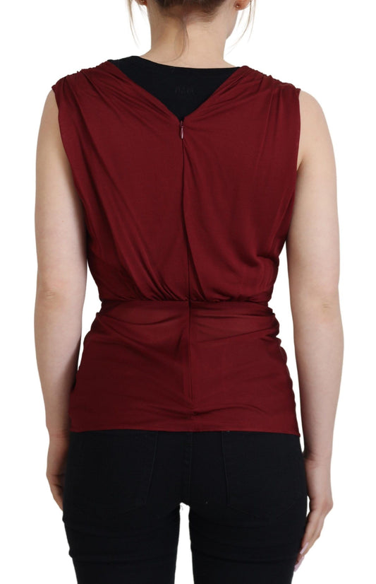 Dolce &amp; Gabbana Bordeaux Silk Stretch Top Vest Blusa