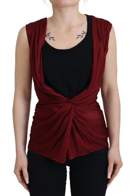 Dolce &amp; Gabbana Bordeaux Silk Stretch Top Vest Blusa