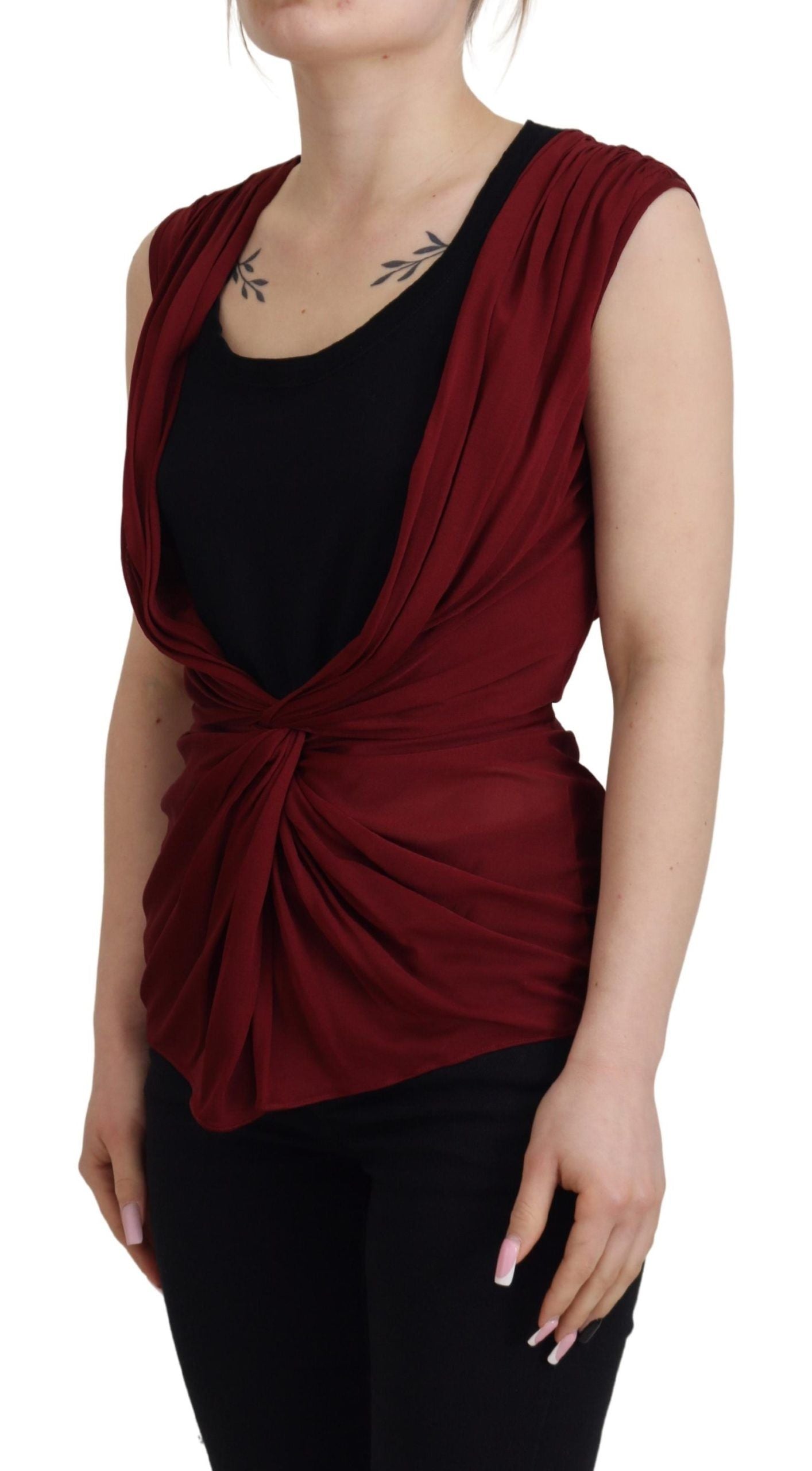 Dolce &amp; Gabbana Bordeaux Silk Stretch Top Vest Blusa