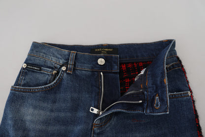 Jeans skinny in denim con retro a quadri blu Dolce &amp; Gabbana